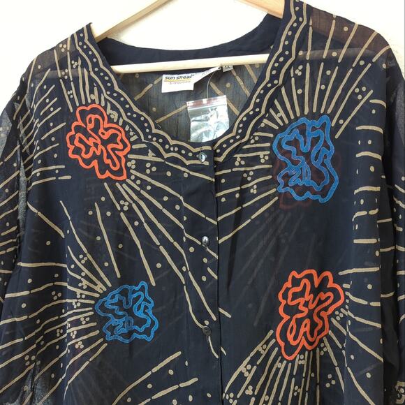 Newport News Catalog Top 1X Rayon Button Down Lightweight Sun Streak Sheer Shirt - Picture 6 of 7